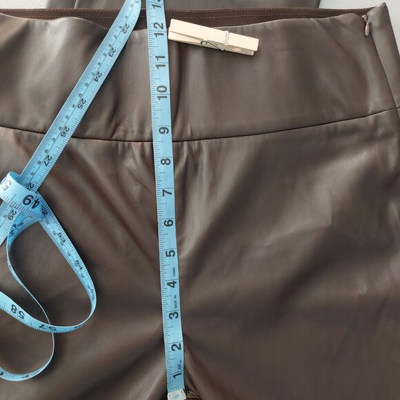 AQUA Brown Faux Leather Pants L High Rise Cropped Flare Chic Modern - Picture 11 of 13